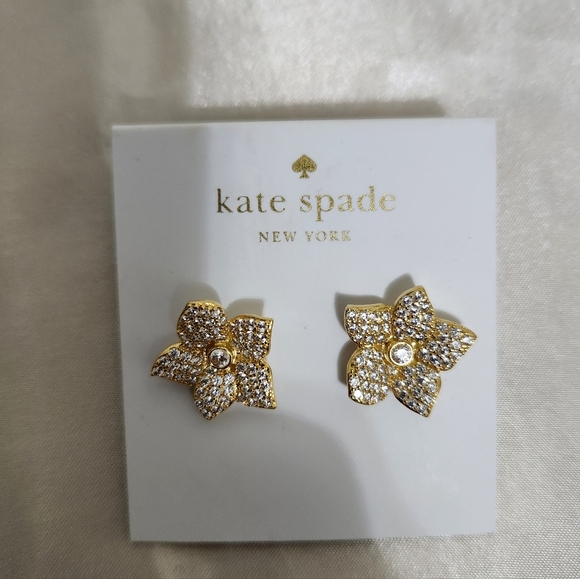 New Kate Spade Blooming Gold Pave Flower Stud Earrings & Necklace - Picture 2 of 6